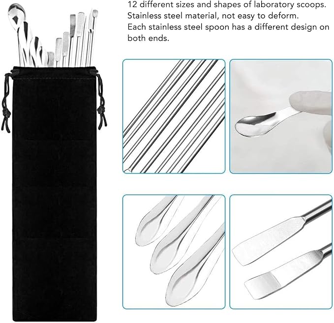 12 قطعة من الملاعق المختبرية المصنوعة من الفولاذ المقاوم للصدأ - الصورة 2