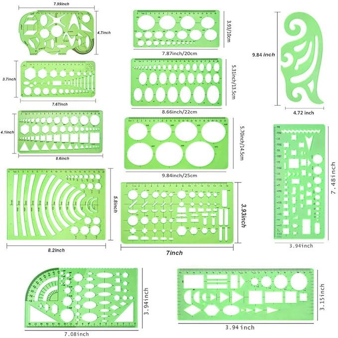11pcs Geometric Drawing Stencils - الصورة 2